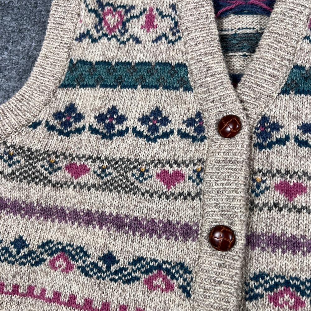 VTG Eddie Bauer Cardigan Sweater Vest Womens M* Fair Isle Hearts Grandma Cottage - Picture 4 of 8